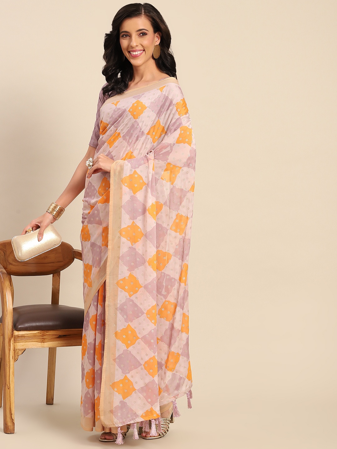 

SHANGRILA Multicoloured Checked Pure Georgette Saree, Multi