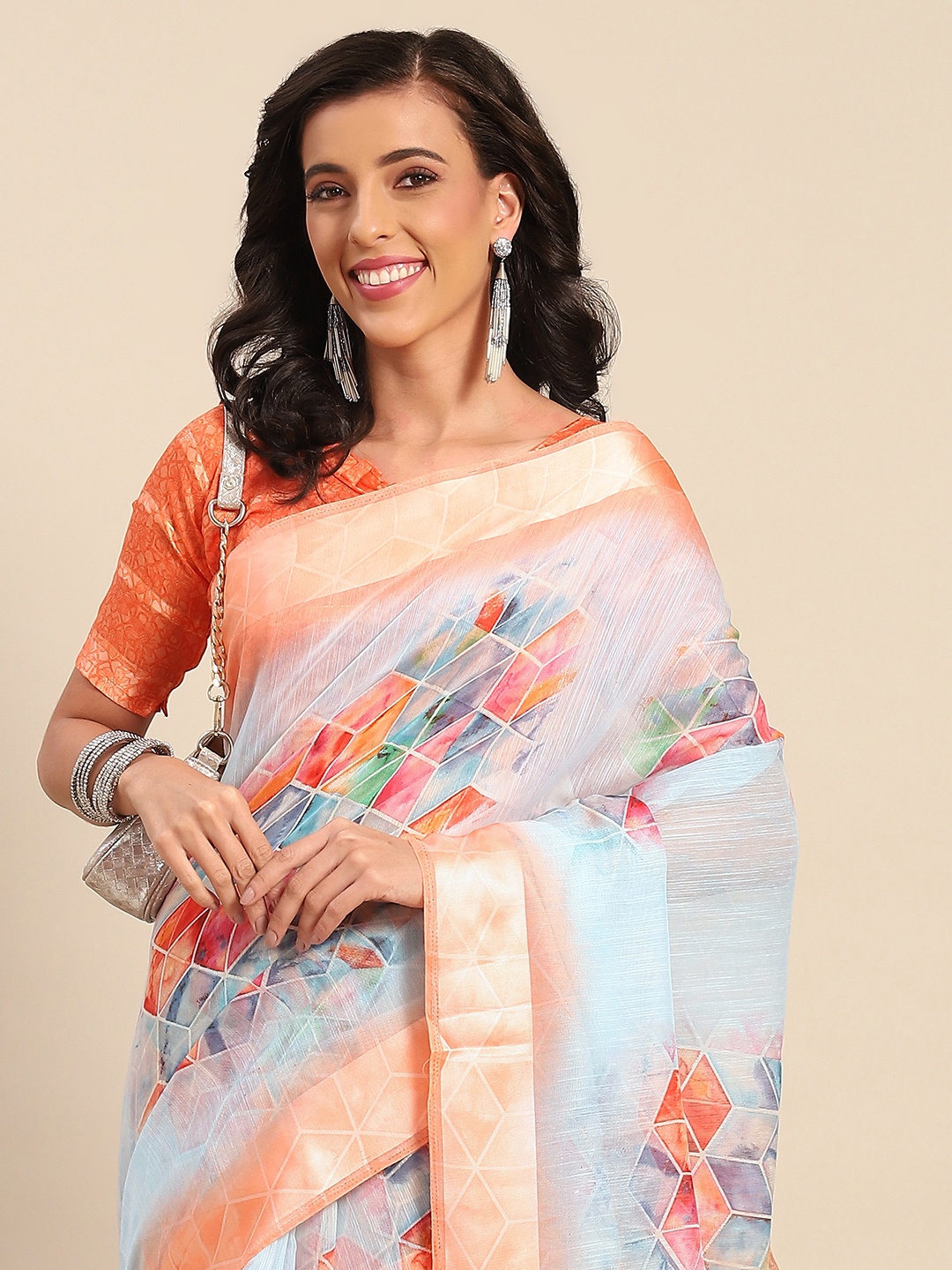 

SHANGRILA Multicoloured Geometric Printed Saree, Multi