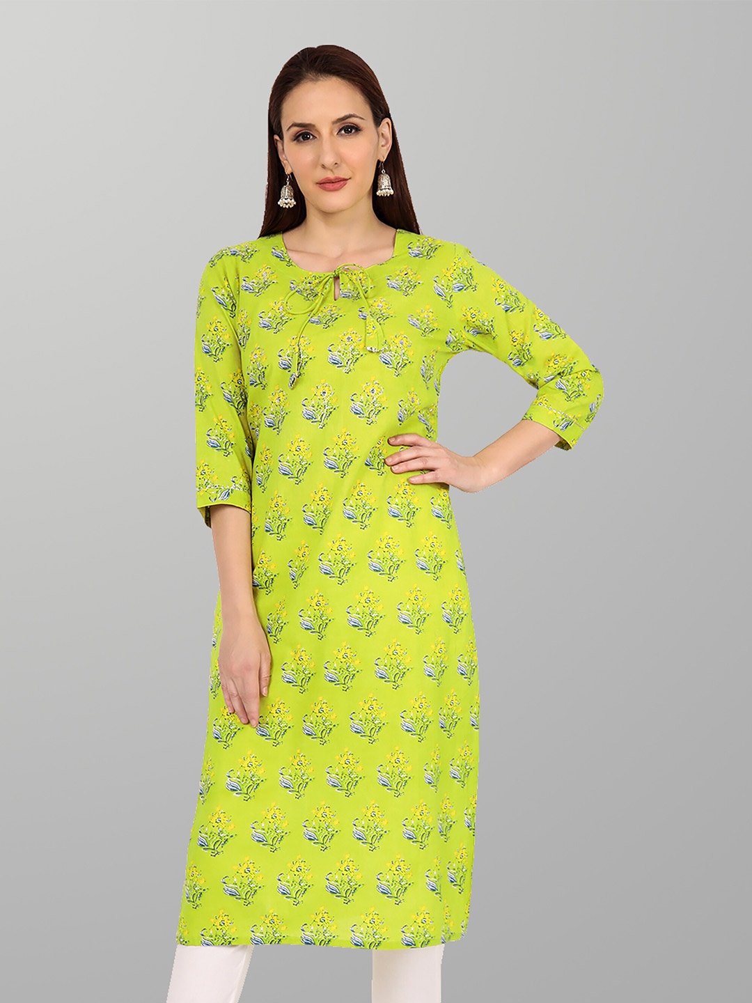 

Jevi Prints Women Green Floral Printed Kurta
