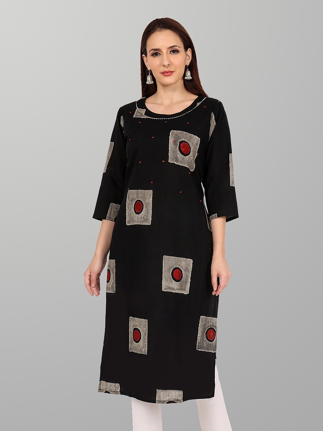

Jevi Prints Women Geometric Printed Gotta Patti Kurta, Black