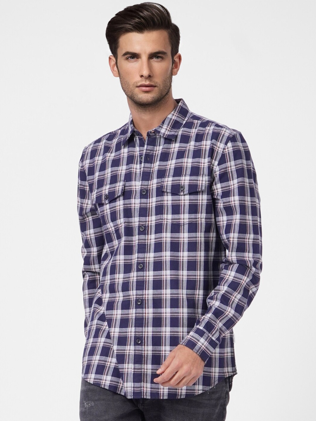 

Jack & Jones Men Tartan Checked Cotton Casual Shirt, Blue