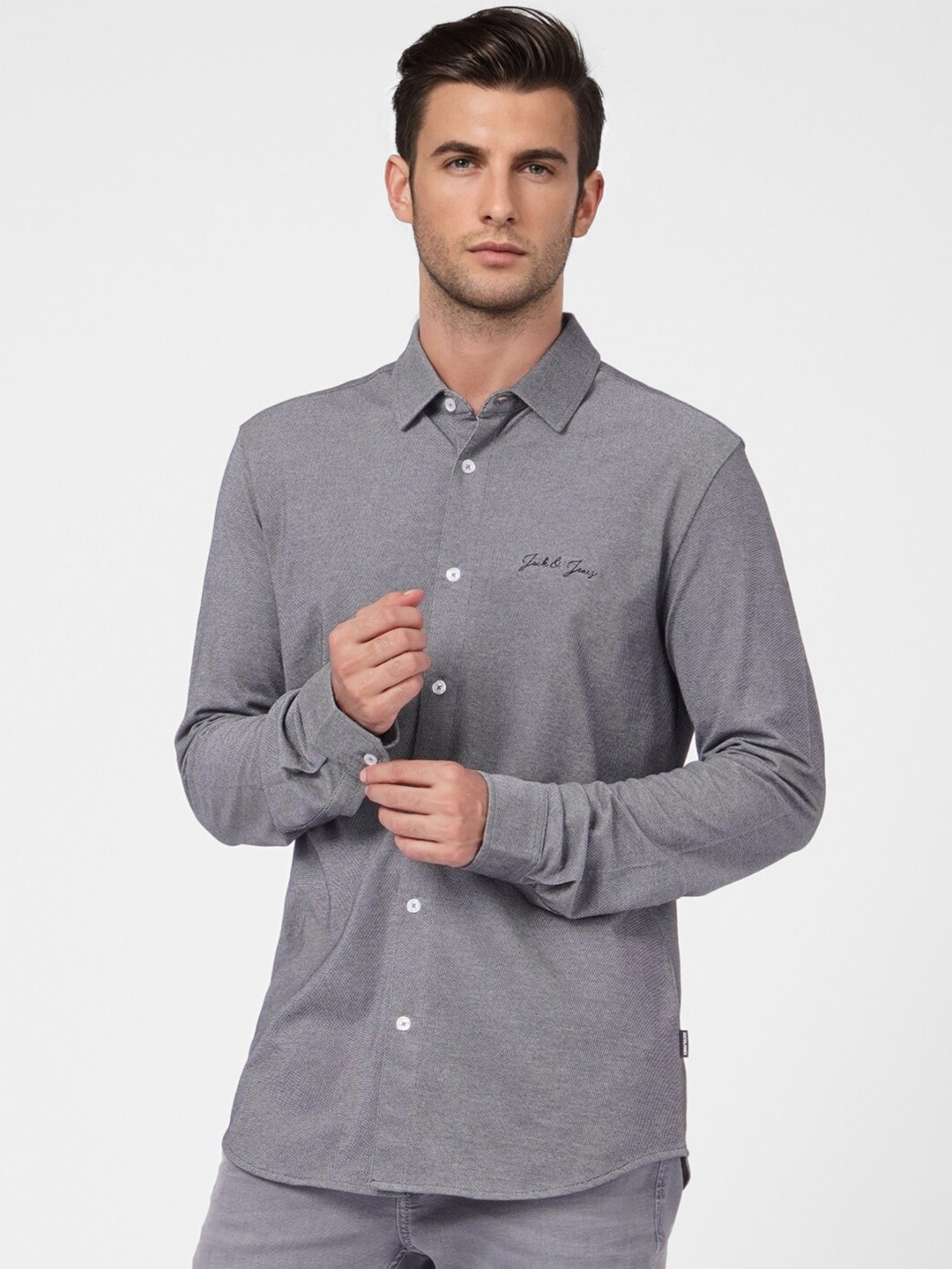 

Jack & Jones Men Grey Cotton Casual Shirt