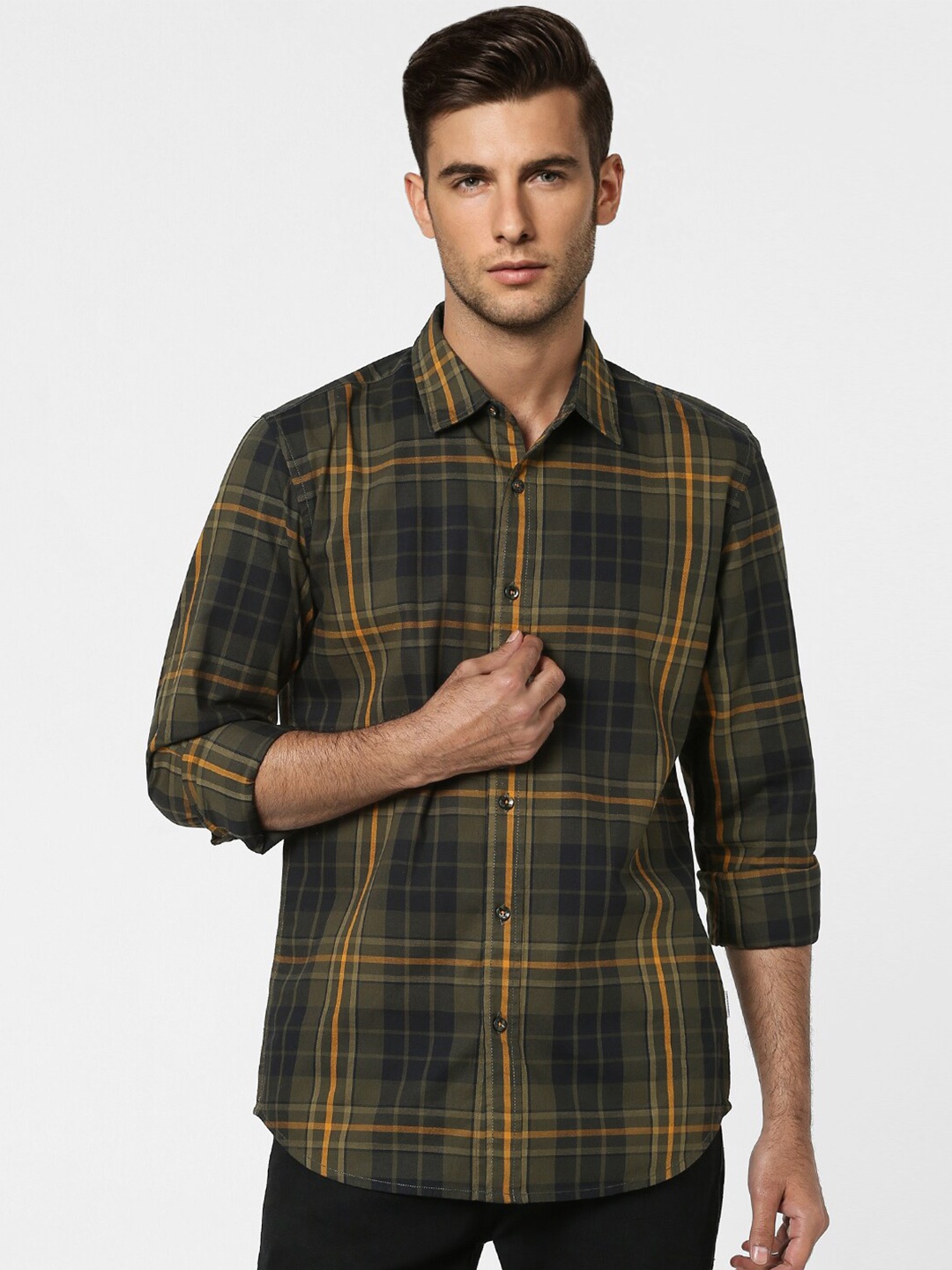 

Jack & Jones Men Tartan Checked Casual Shirt, Olive