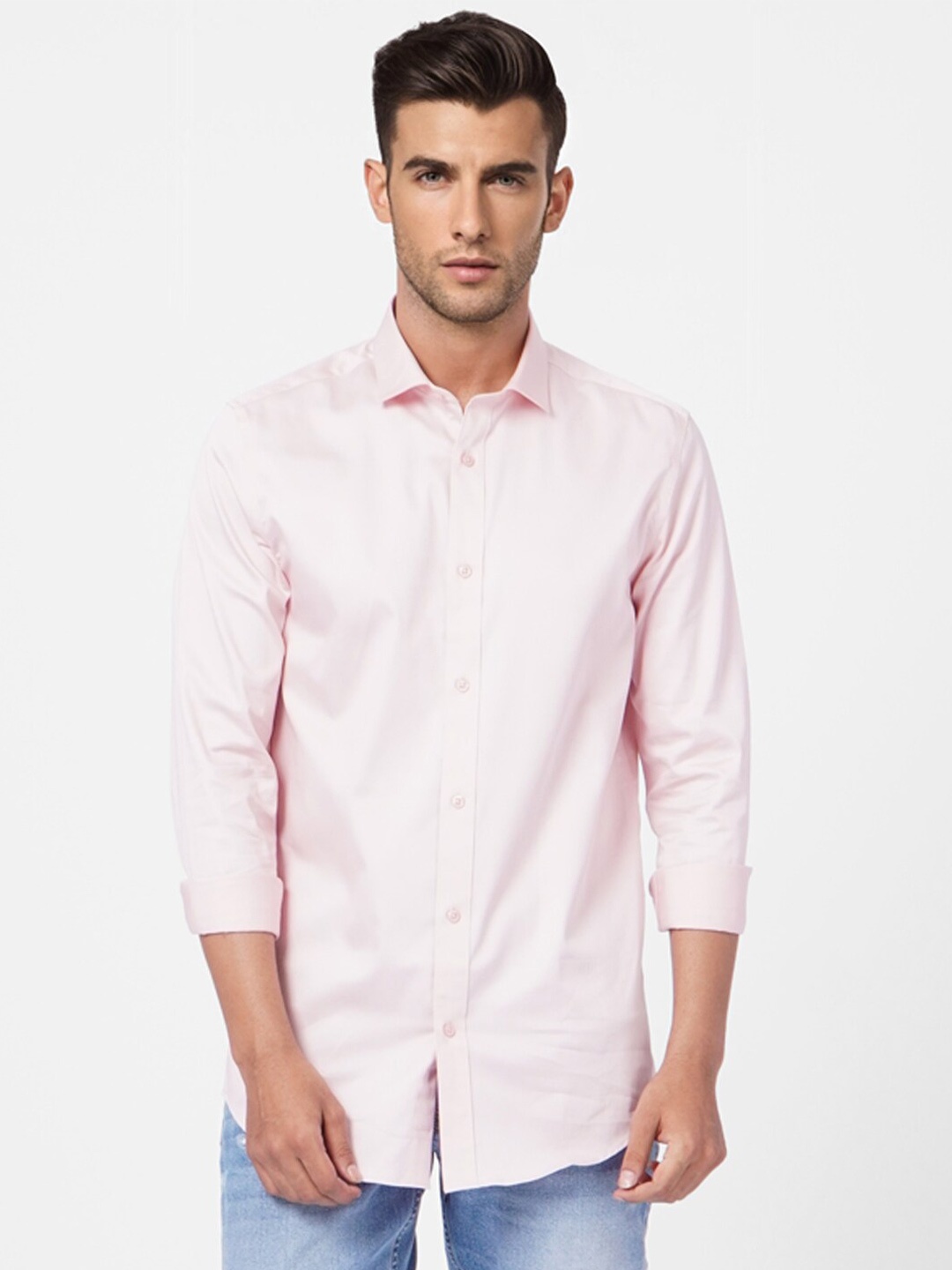 

Jack & Jones Men Pink Cotton Casual Shirt