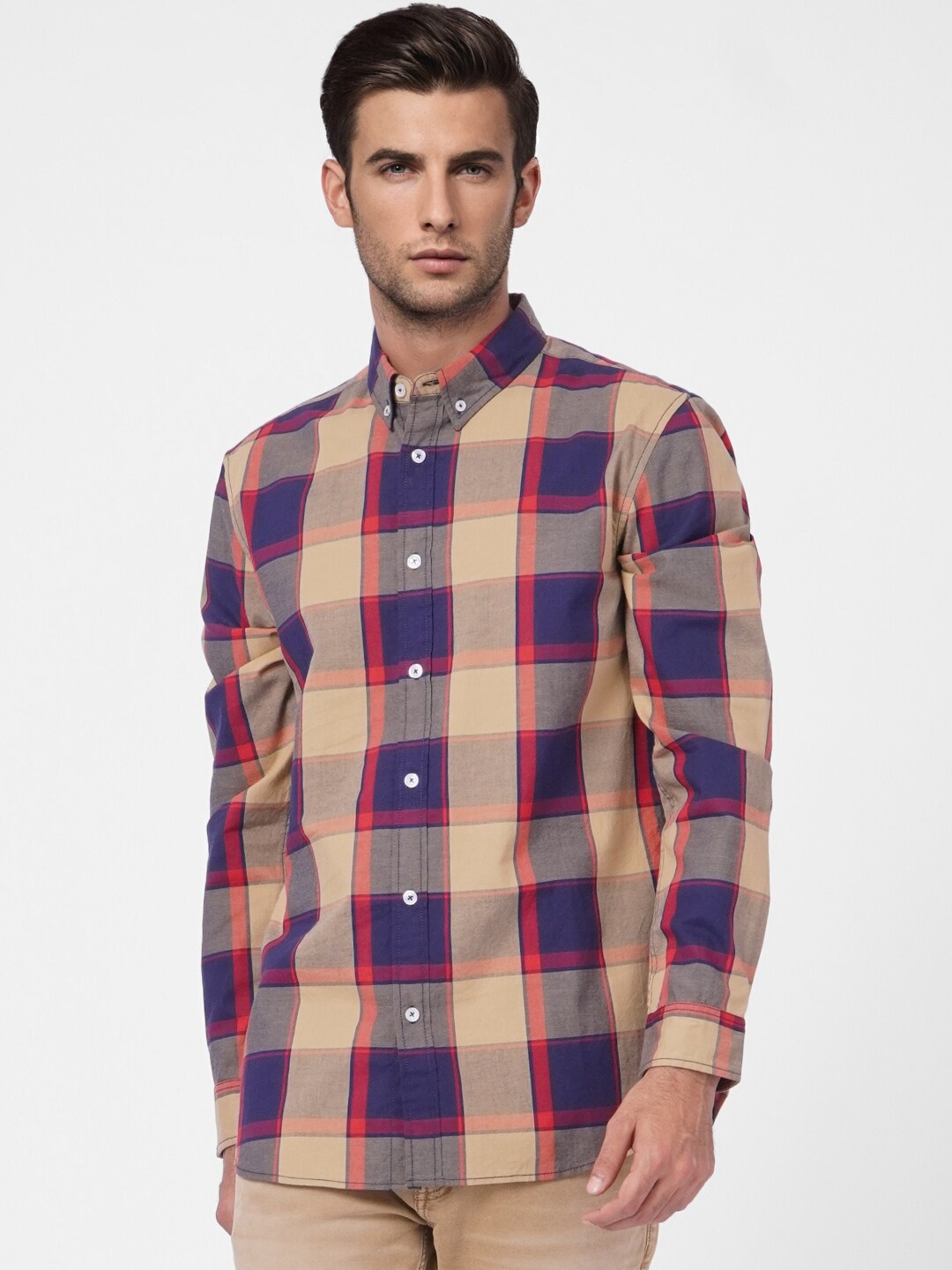 

Jack & Jones Men Beige Buffalo Checked Cotton Casual Shirt