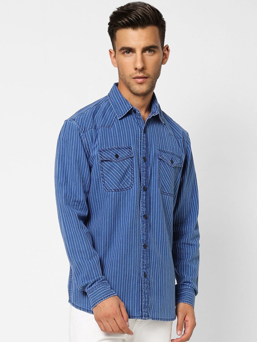 

Jack & Jones Men Striped Cotton Casual Shirt, Blue
