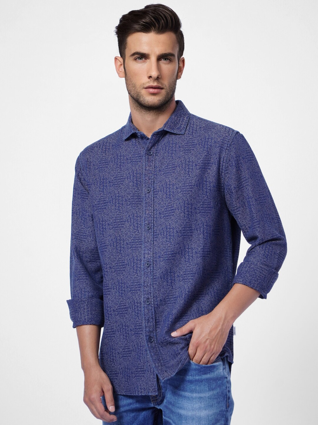

Jack & Jones Men Printed Cotton Casual Shirt, Blue