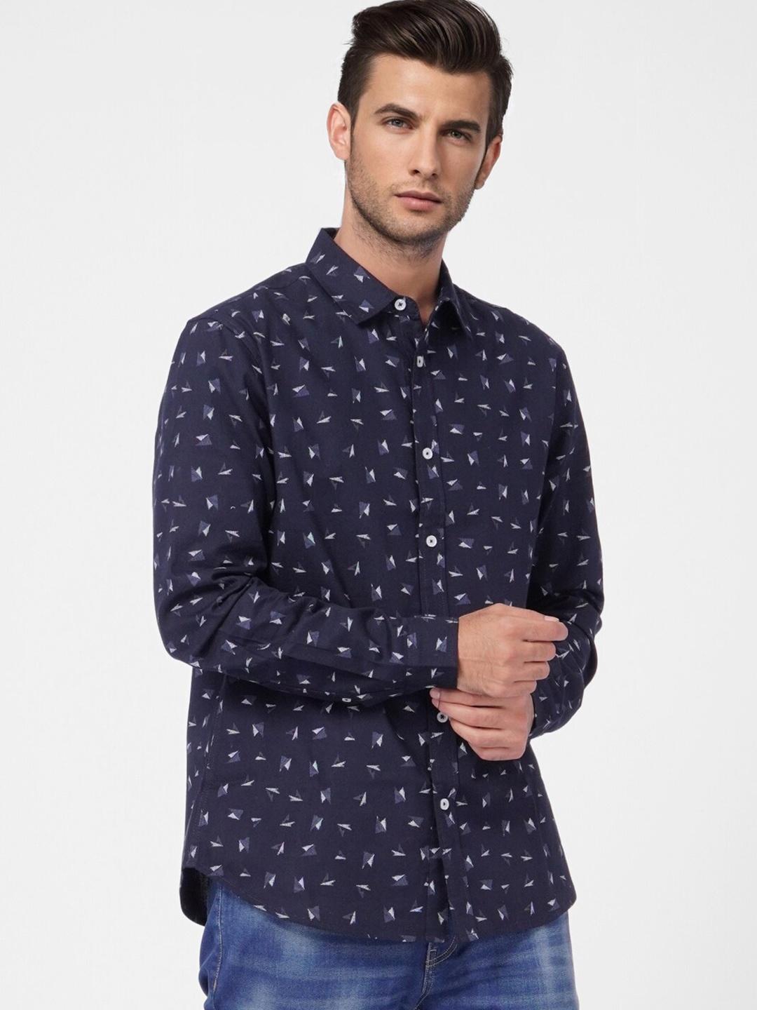 

Jack & Jones Men Printed Cotton Casual Shirt, Navy blue
