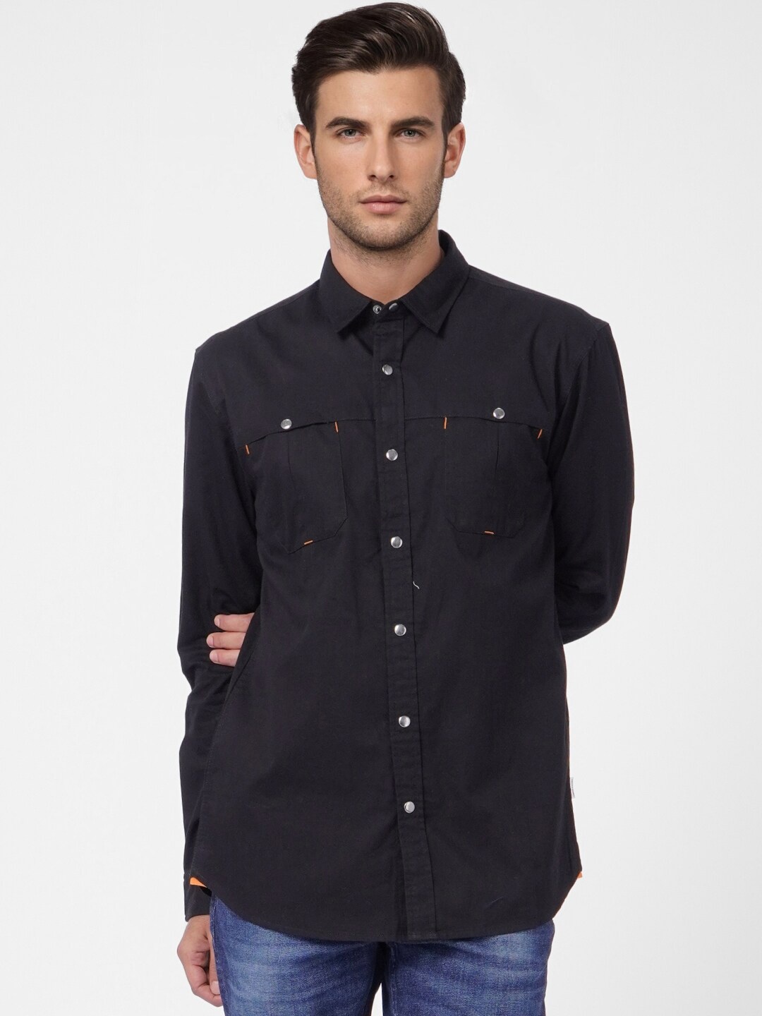 

Jack & Jones Men Black Cotton Casual Shirt