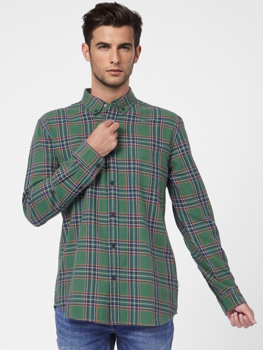 

Jack & Jones Men Checked Cotton Casual Shirt, Green
