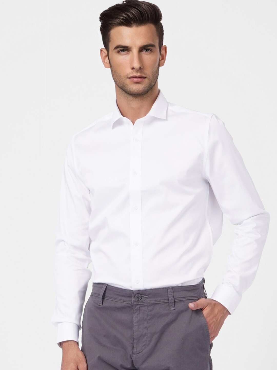 

Jack & Jones Men White Cotton Formal Shirt