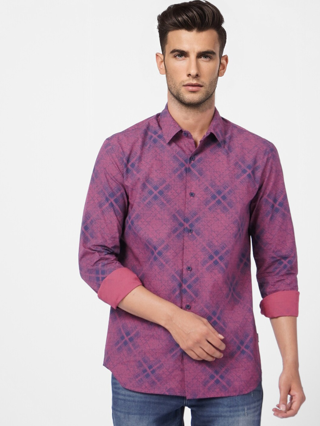 

Jack & Jones Men Pink Checked Cotton Casual Shirt