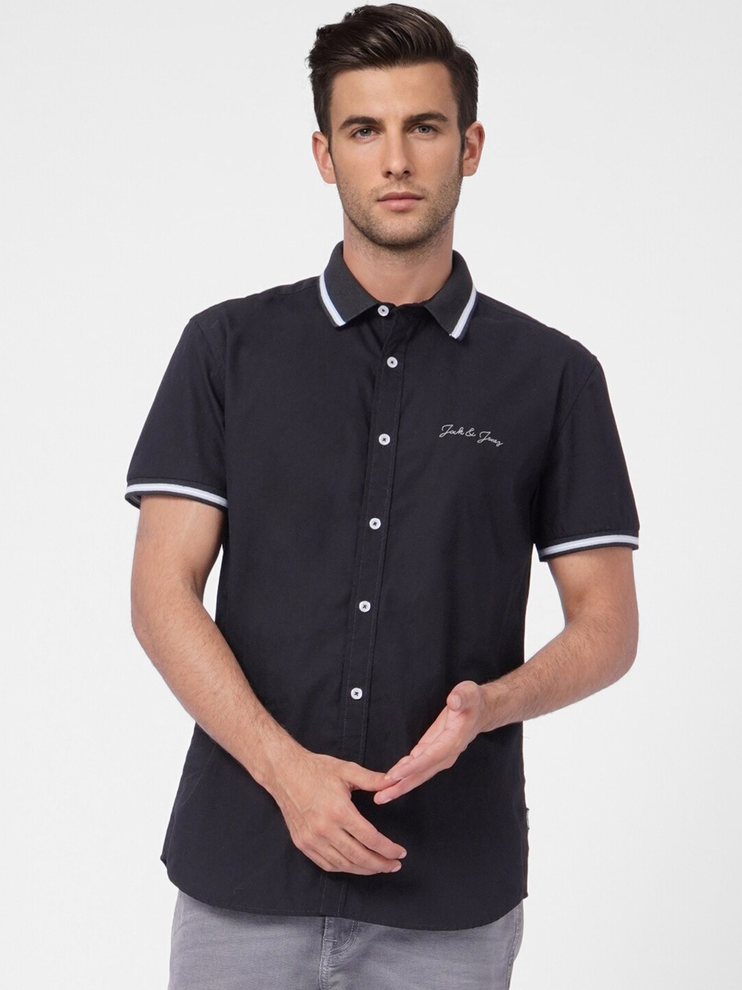 

Jack & Jones Men Black Cotton Casual Shirt