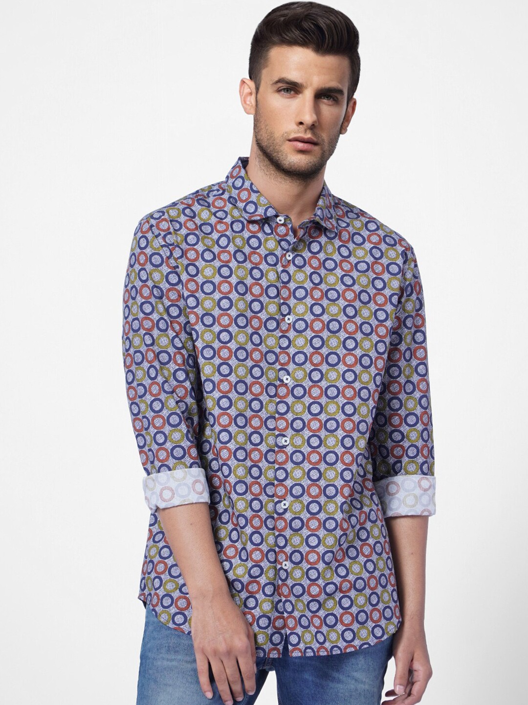 

Jack & Jones Men Blue Printed Cotton Casual Shirt