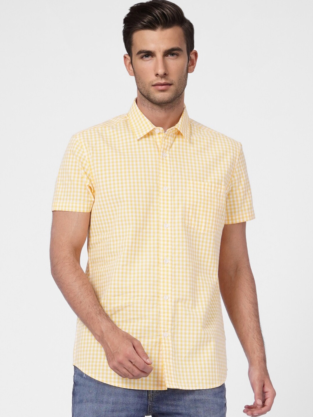 

Jack & Jones Men Grid Tattersall Checked Cotton Casual Shirt, Yellow