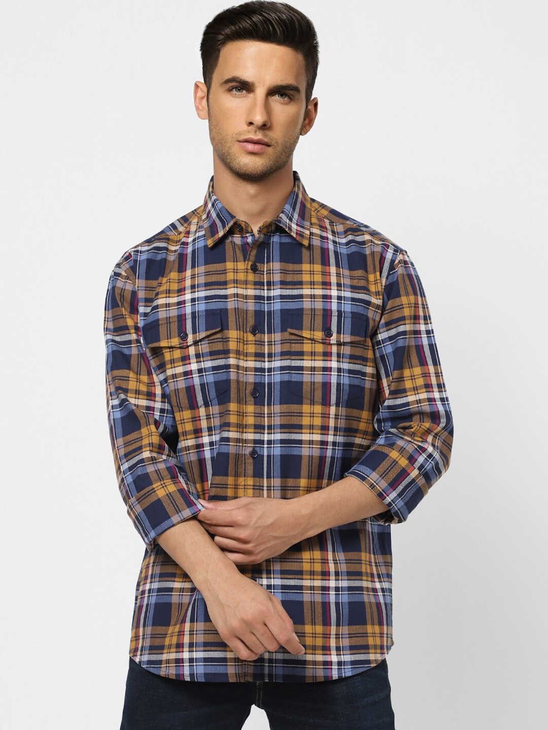 

Jack & Jones Men Blue & Yellow Tartan Checked Cotton Casual Shirt