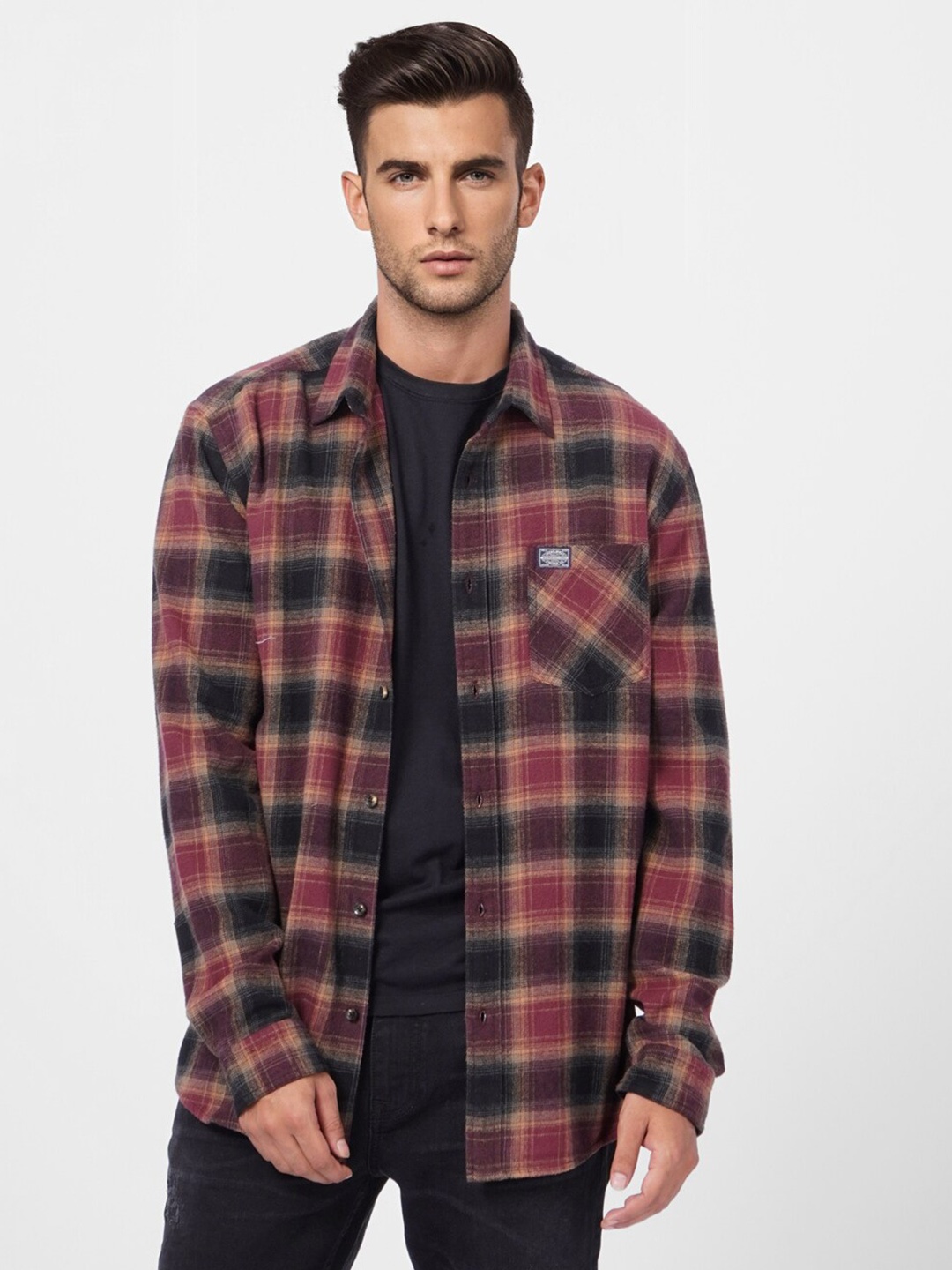 

Jack & Jones Men Maroon Tartan Checked Cotton Casual Shirt