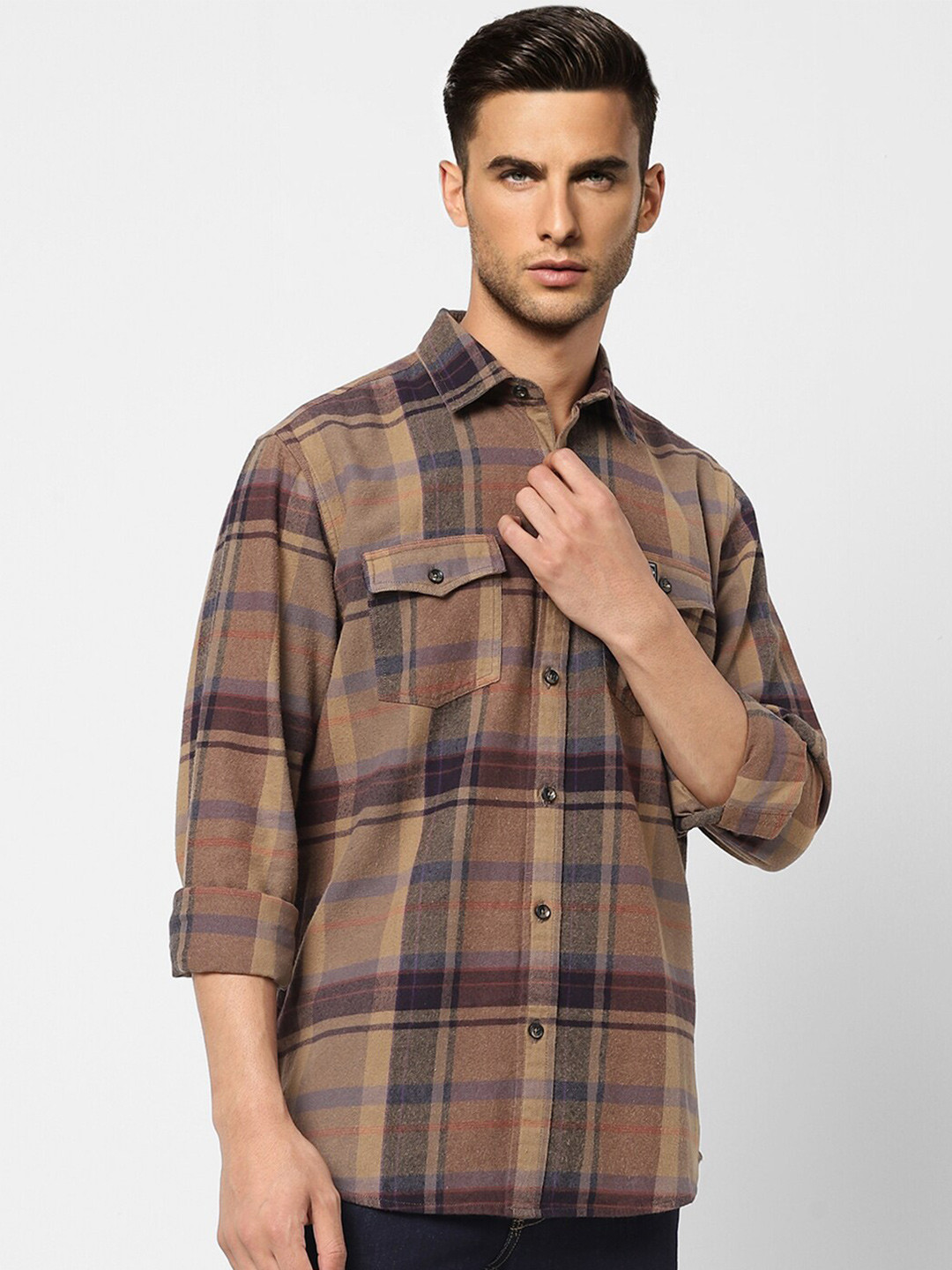 

Jack & Jones Men Tartan Checked Cotton Casual Shirt, Brown