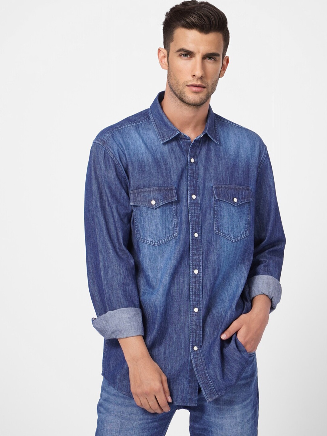 

Jack & Jones Men Faded Denim Cotton Casual Shirt, Blue