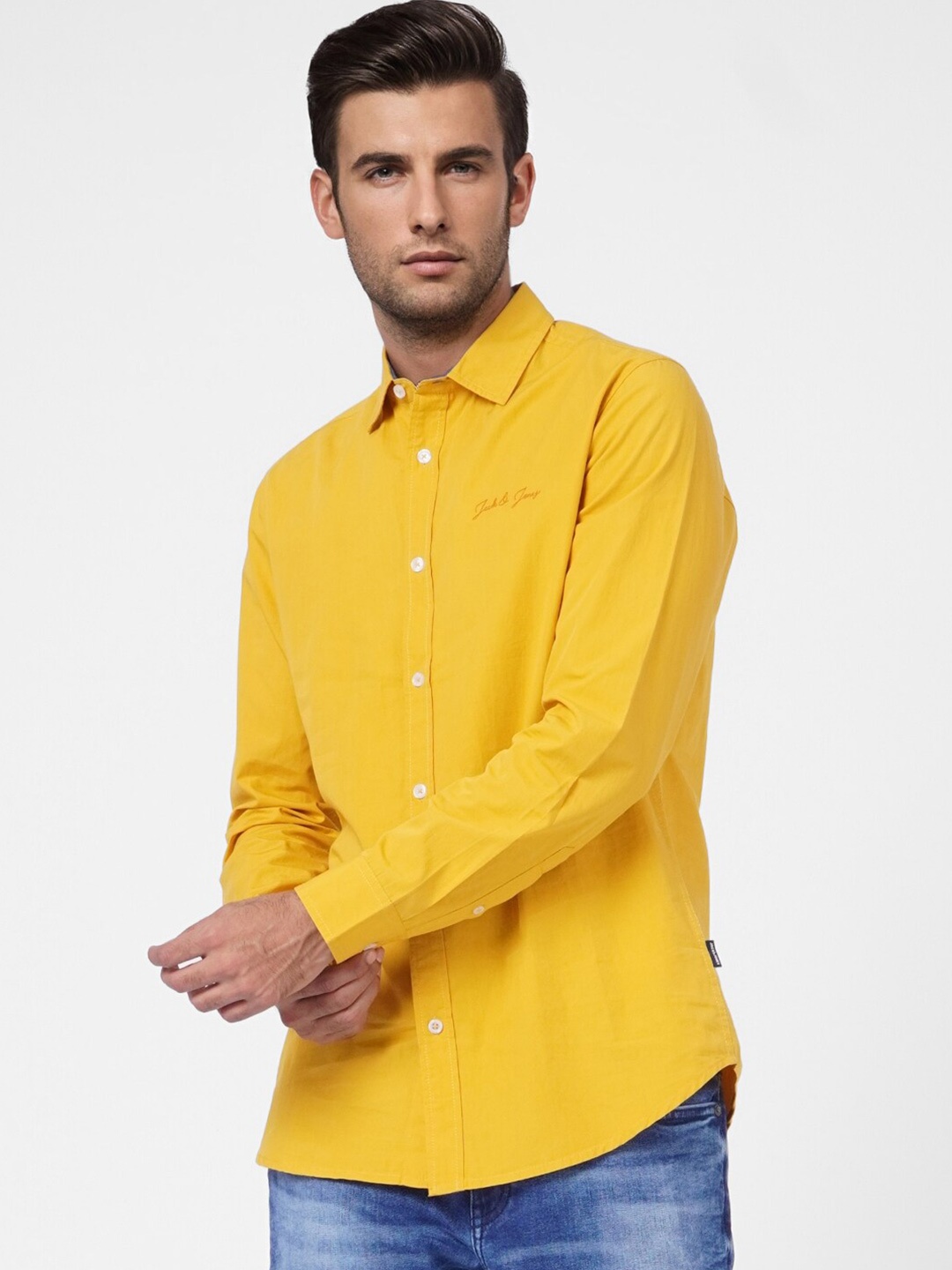 

Jack & Jones Men Yellow Cotton Casual Shirt