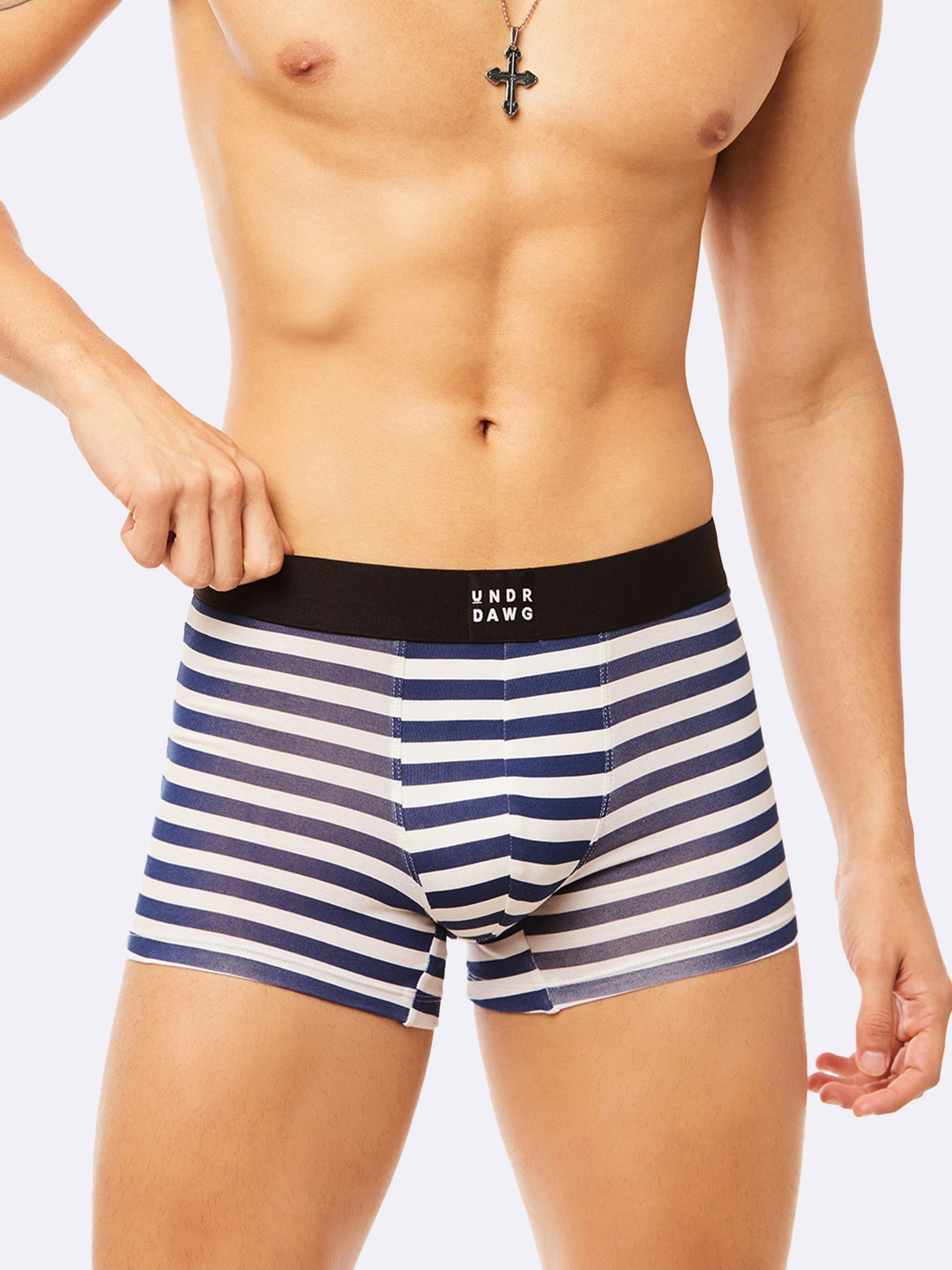 

Undrdawg Men White & Blue Striped Anti-Microbial Trunk