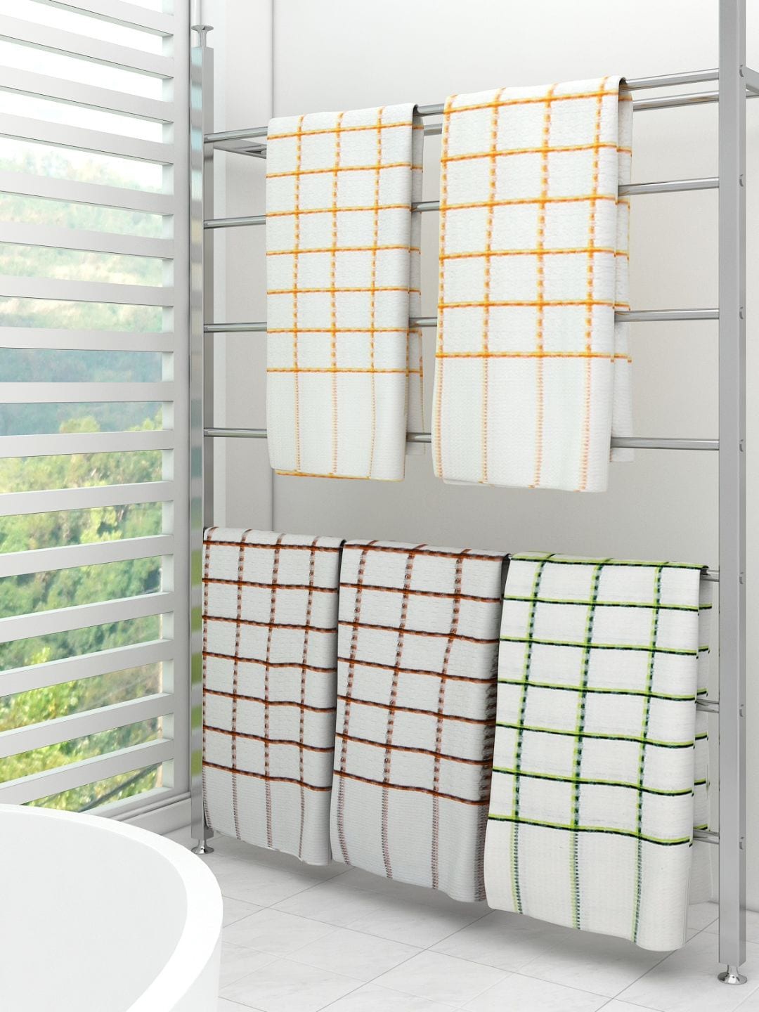 

Athom Trendz Set Of 5 Striped 510 GSM Pure Cotton Bath Towel, White