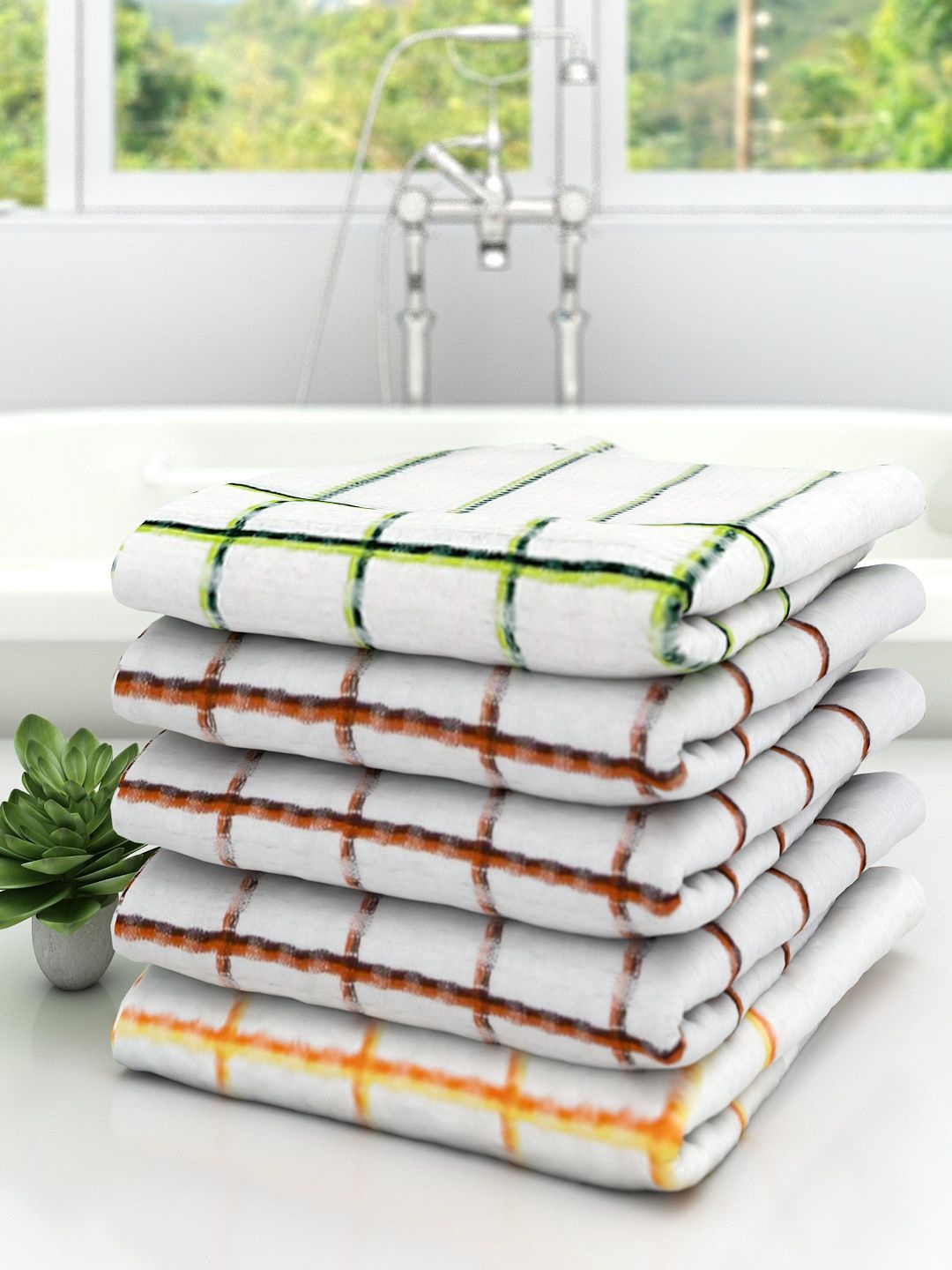 

Athom Trendz Pack Of 5 Striped 210 GSM Pure Cotton Bath Towels, White