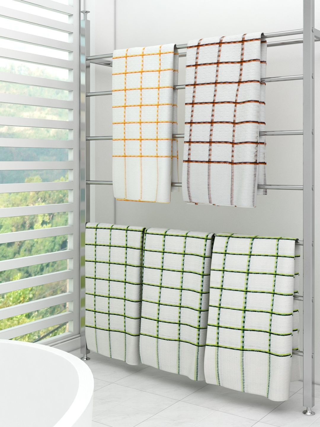 

Athom Trendz Set of 5 Striped 100% Cotton 210 GSM Bath Towels, Green