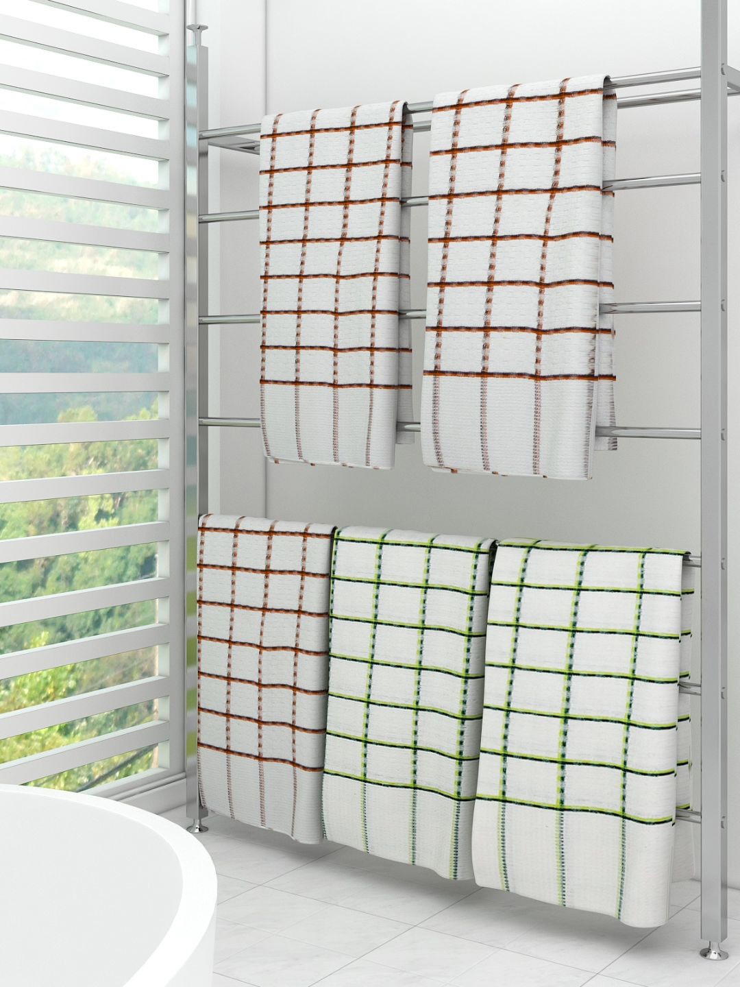 

Athom Trendz Set Of 5 Striped 210GSM Cotton Bath Towels, White