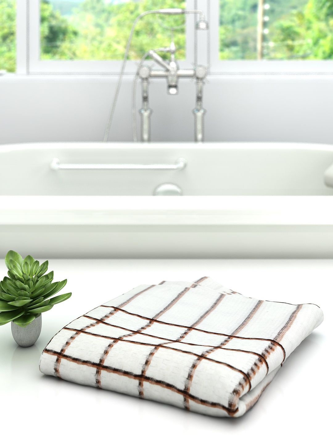 

Athom Trendz Brown & White Striped Solid 210 GSM Pure Cotton Bath Towels