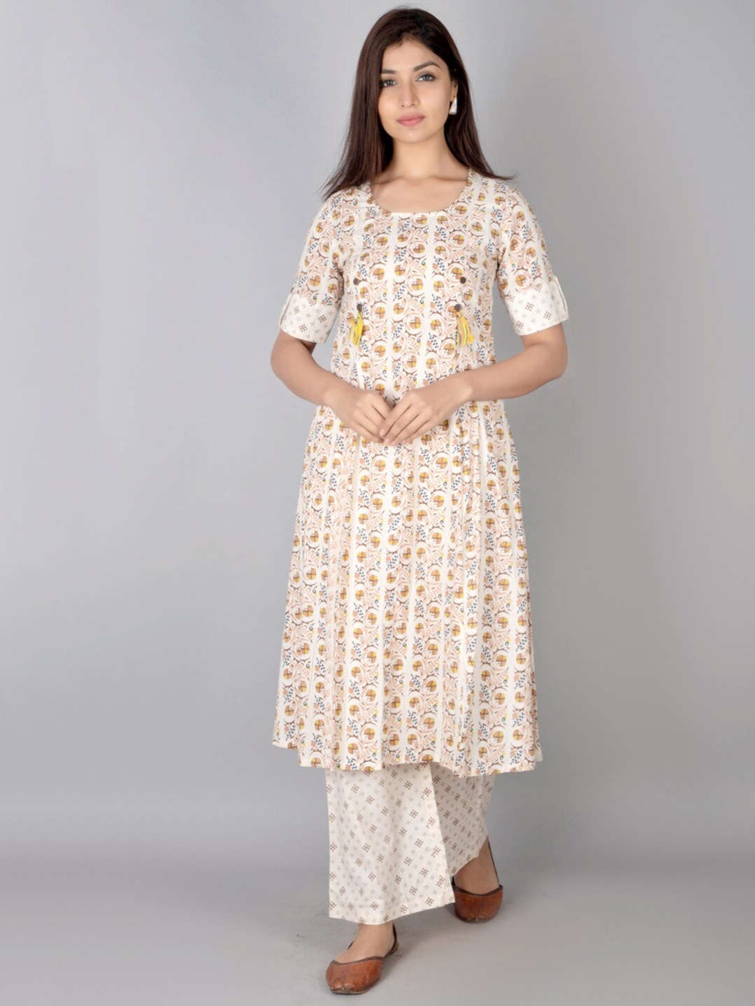 

IRIDAA JAIPUR Women White Floral Printed Pure Cotton Kurta with Palazzos