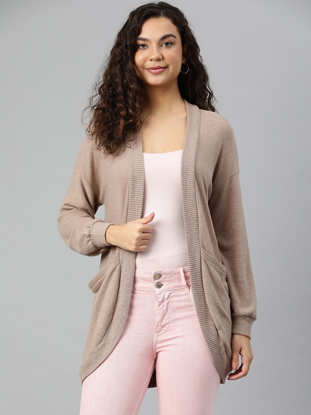 

London Rag Women Fine Knit Front-Open Sweater, Beige