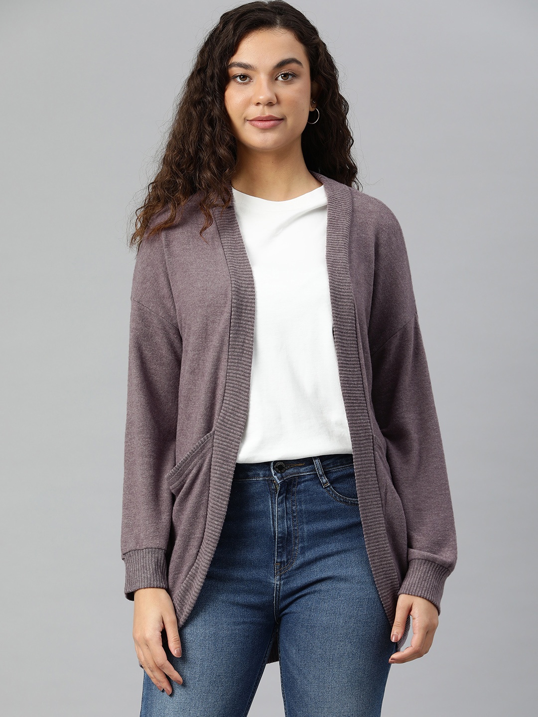 

London Rag Women Fine Knit Front-Open Sweater, Purple