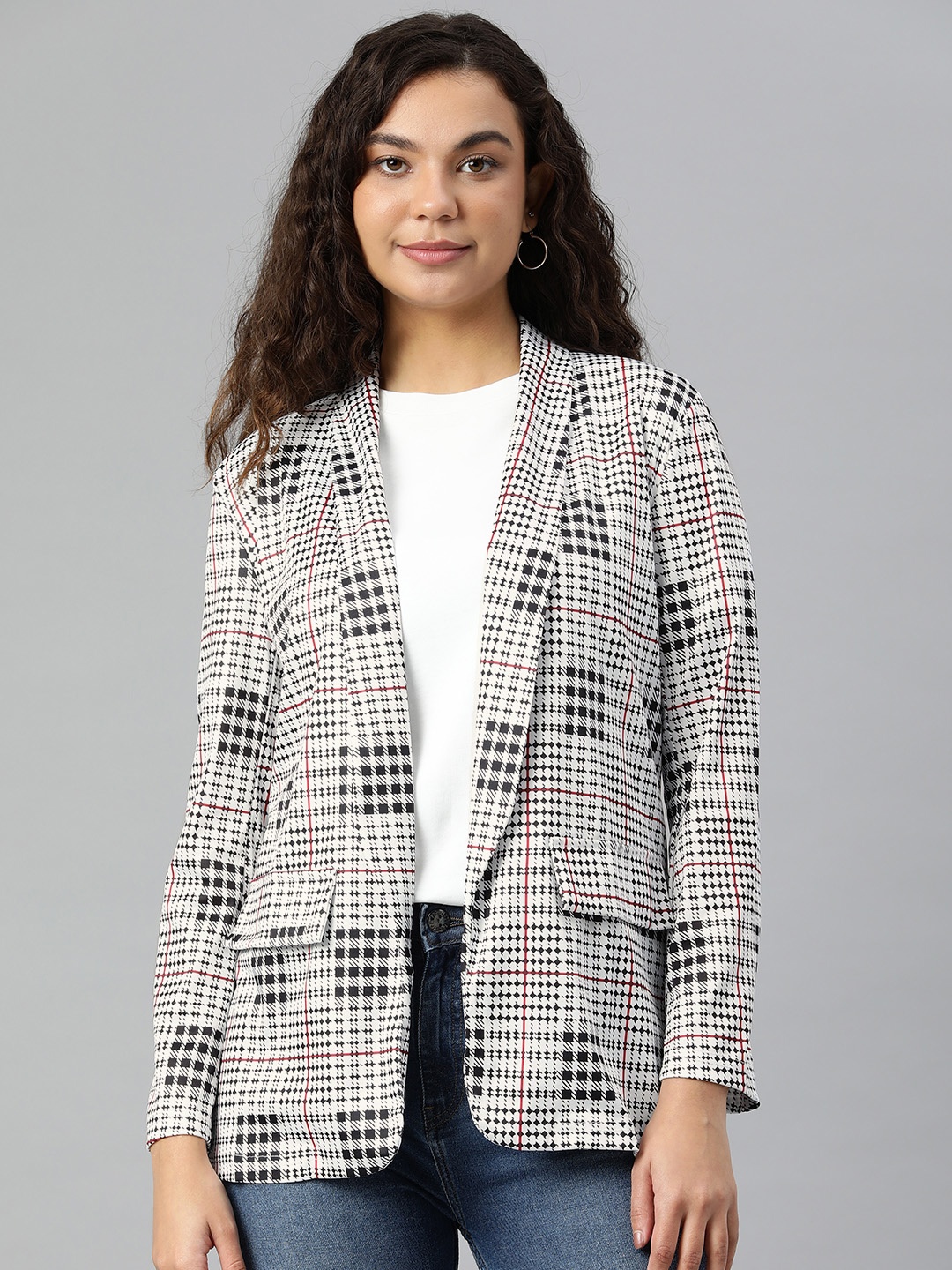 

London Rag Women Geometric Print Front-Open Blazer, White