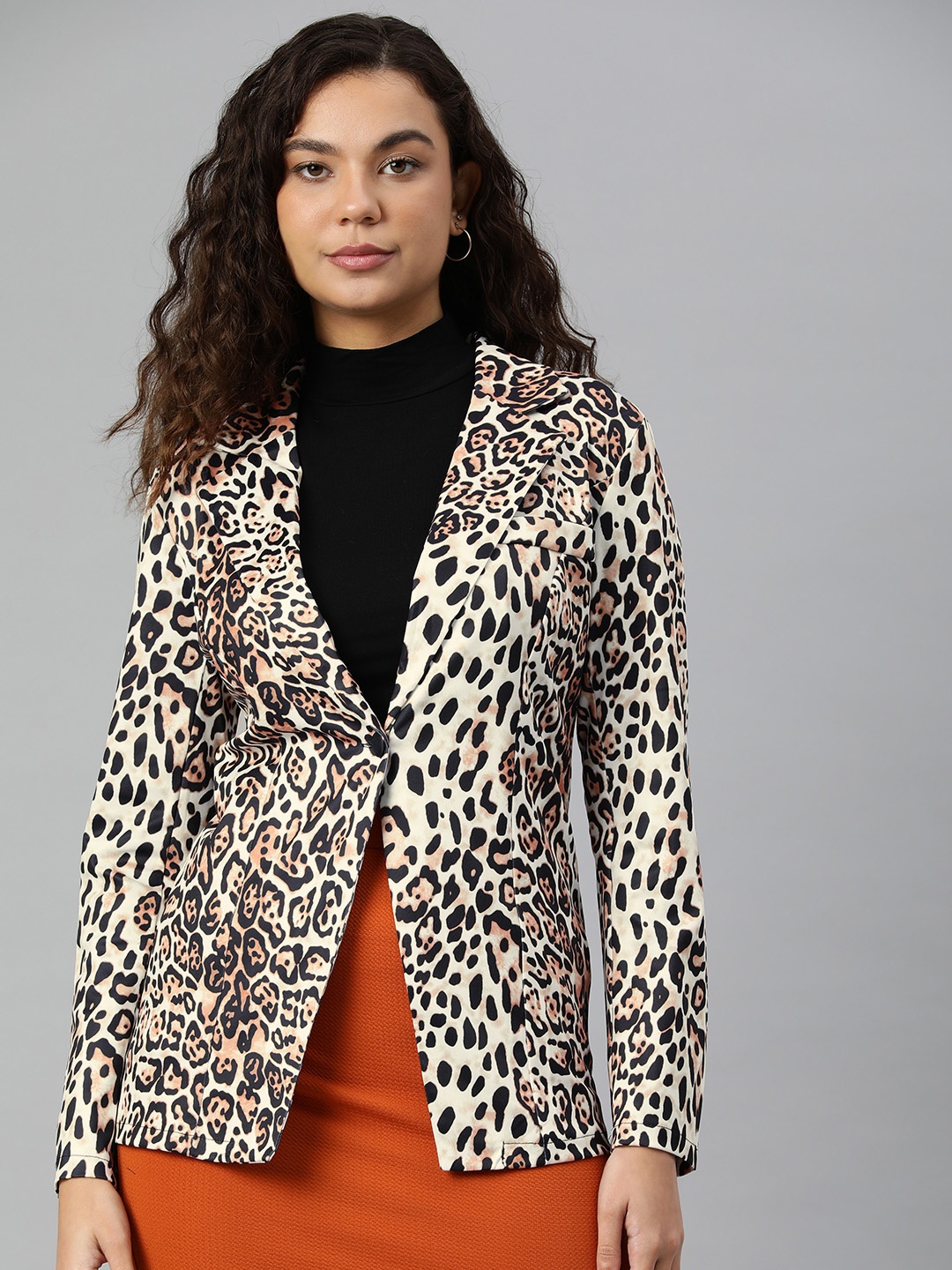 

London Rag Leopard Print Casual Blazer, White
