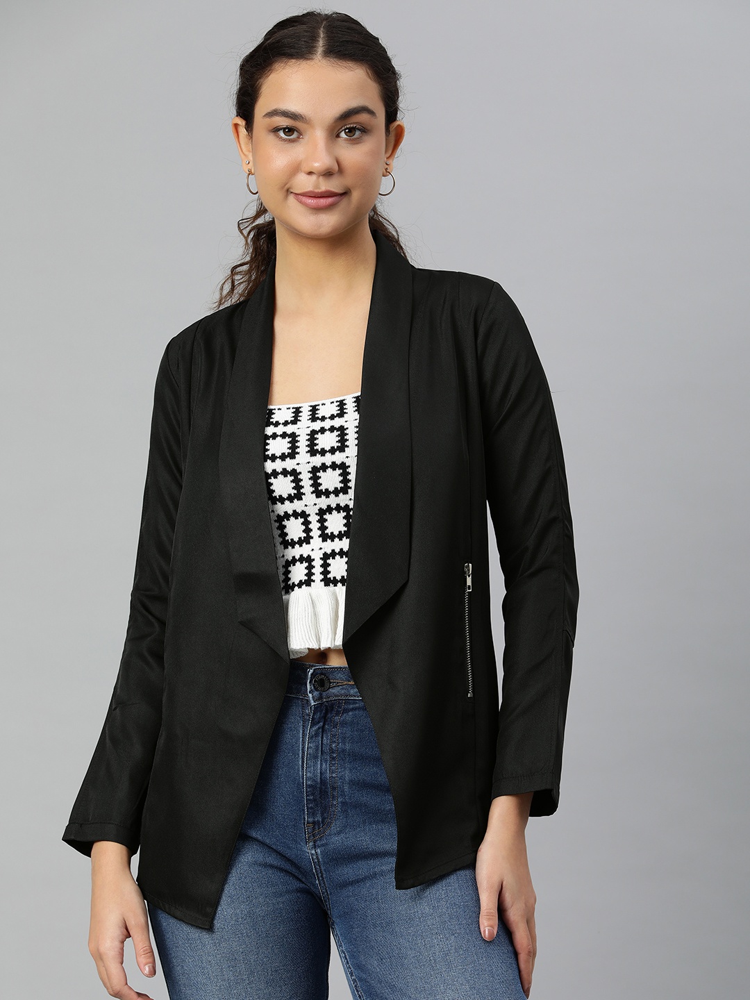 

London Rag Women Solid Front-Open Blazer, Black