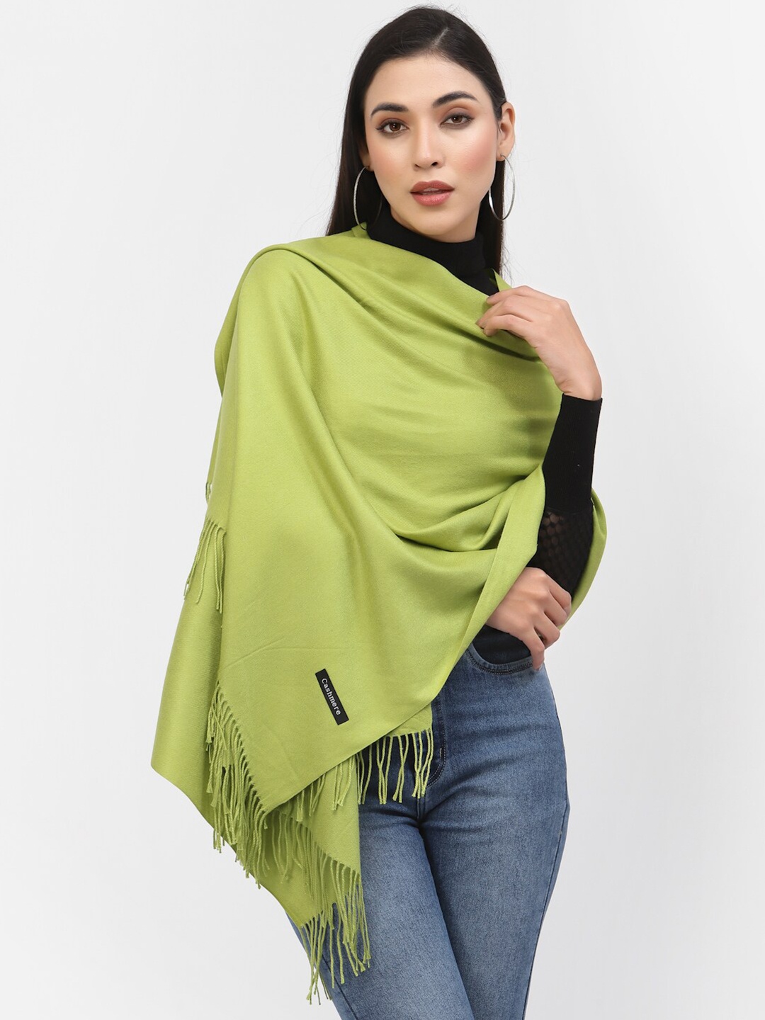 

Calvadoss Women Lime Green Solid Stole