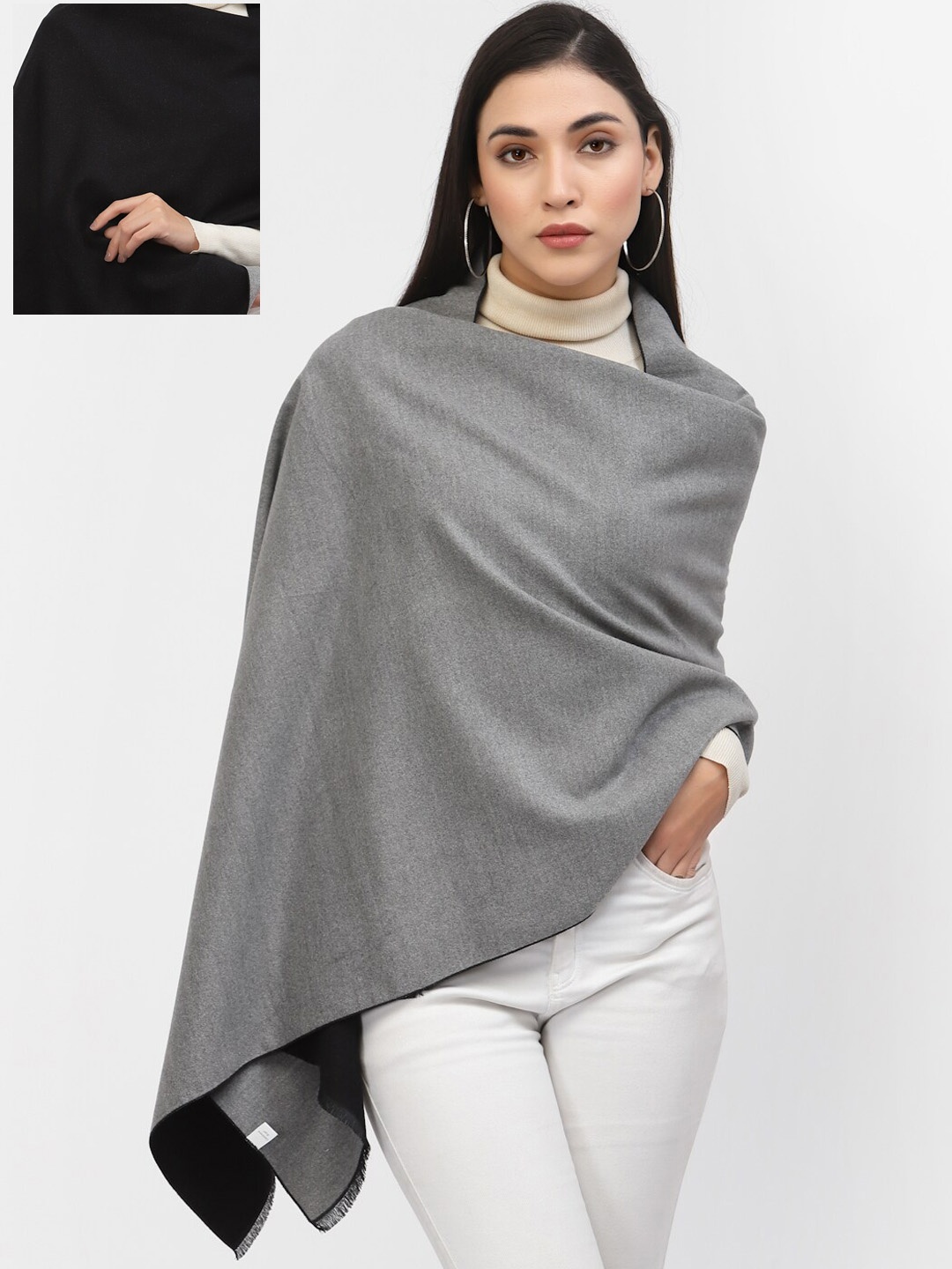 

Calvadoss Women Black Solid Reversible Shawl
