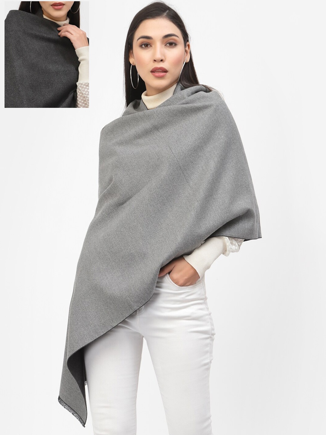 

Calvadoss Women Grey Solid Reversible Shawl