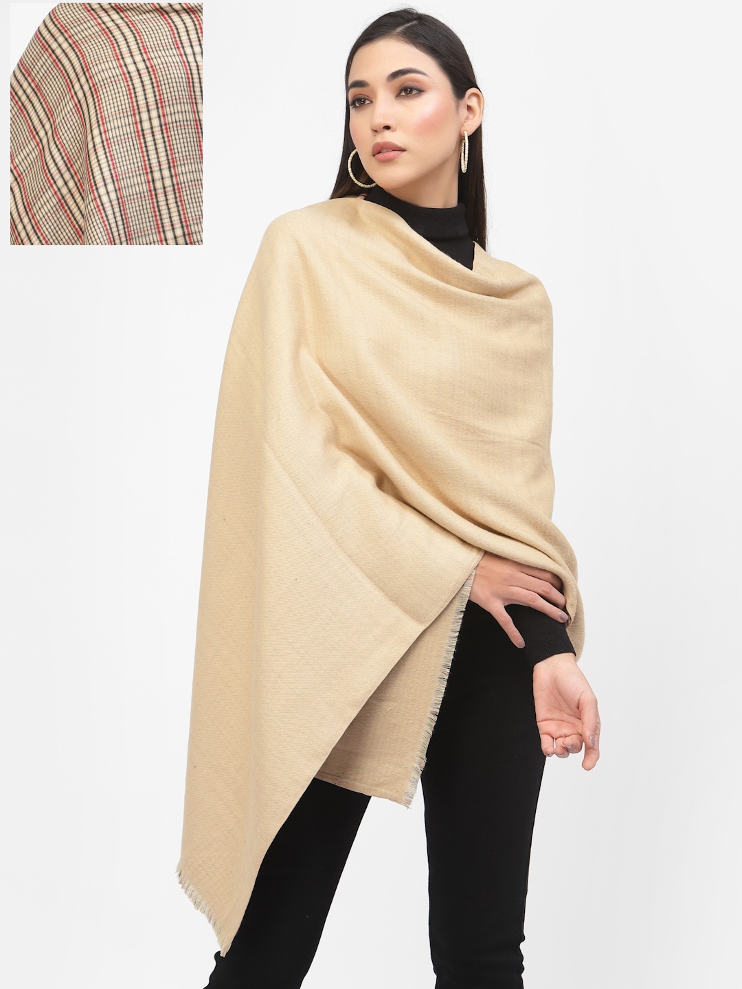 

Calvadoss Women Beige Woven-Design Reversible Shawl
