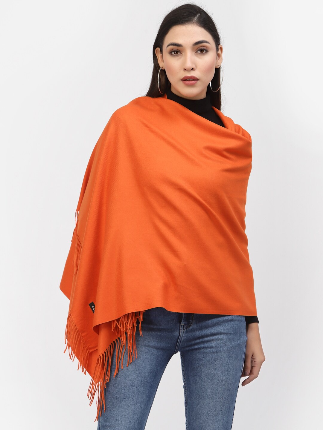 

Calvadoss Women Orange Colored Solid Shawl