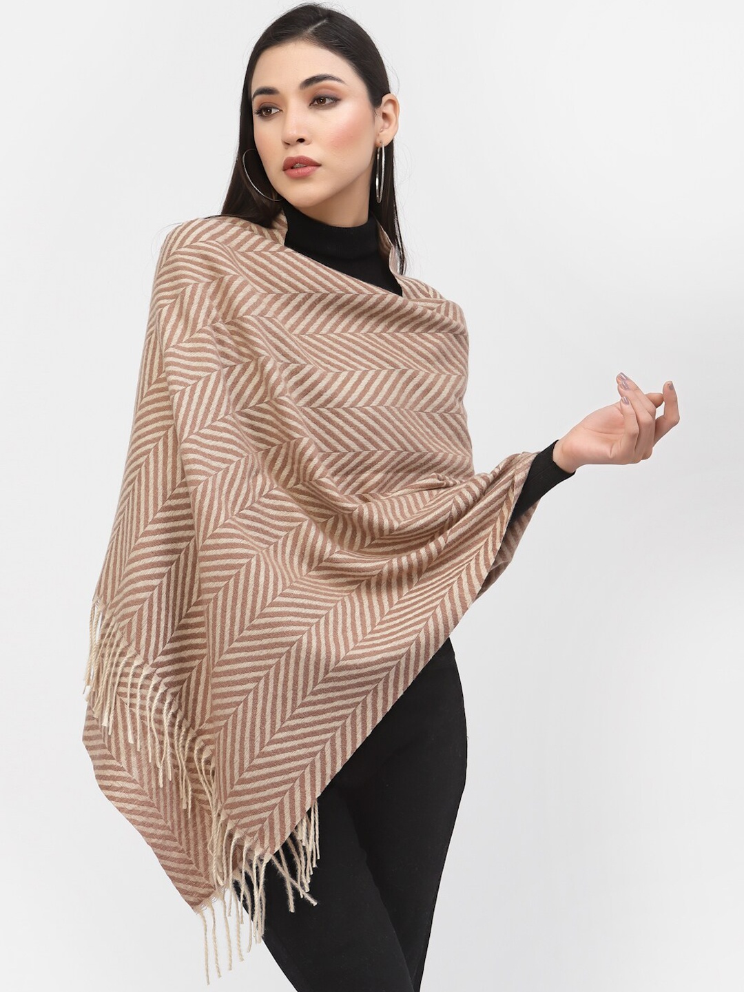 

Calvadoss Women Brown Striped Woven-Design Shawl