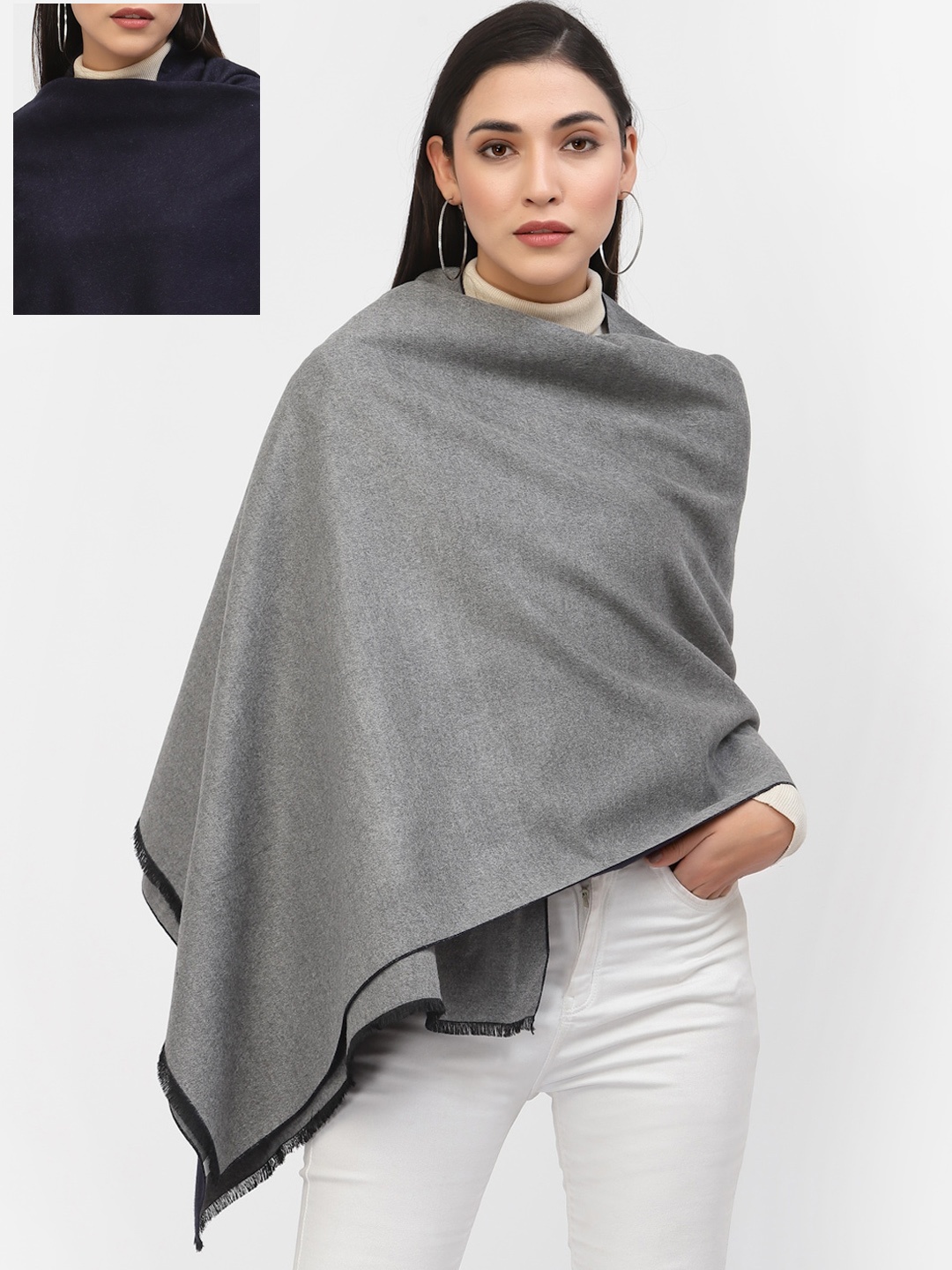 

Calvadoss Women Black & Grey Solid Long-Fit Reversible Shawl
