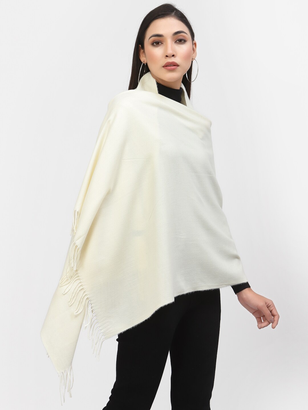 

Calvadoss Women Off White Woven-Design Shawl