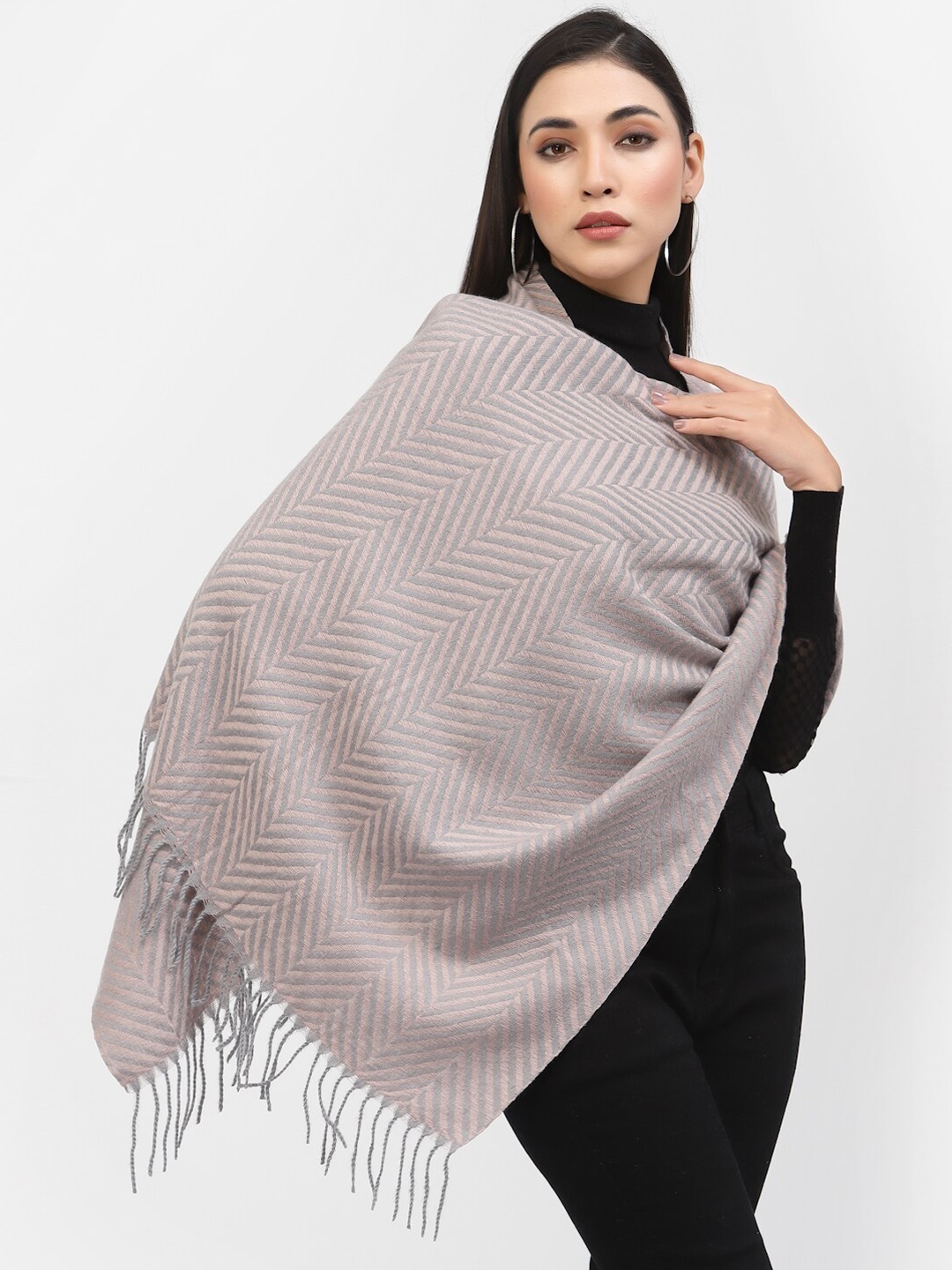 

Calvadoss Women Pink Woven Design Shawl