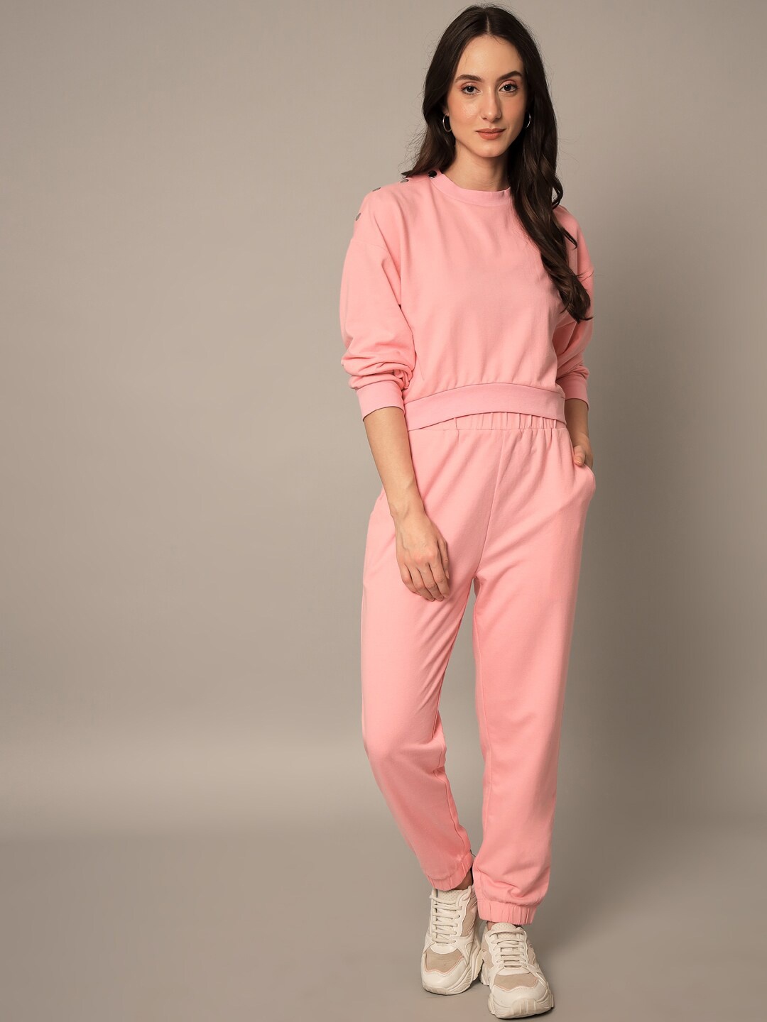 

Yaadleen Women Pink Solid Cotton Tracksuits