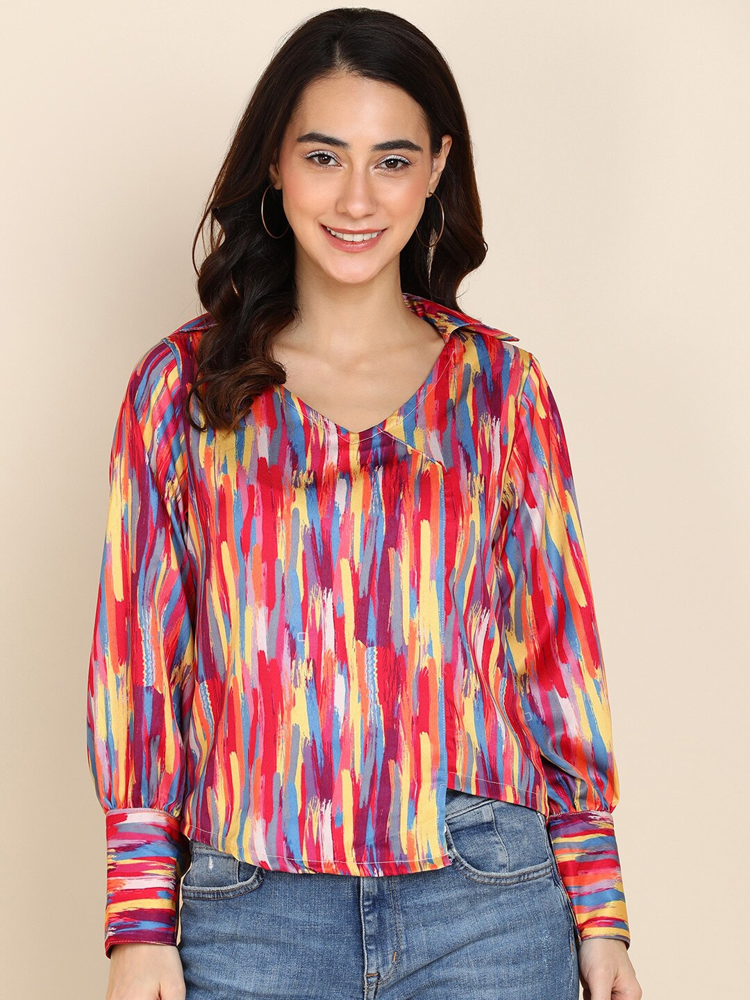 

Sangria Red & Blue Print Crepe Top