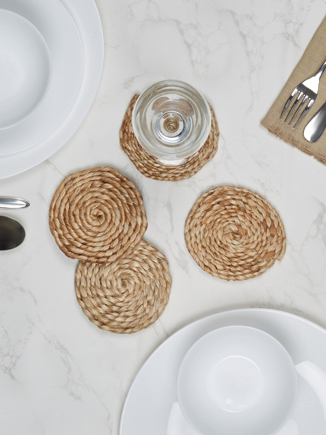 

HomeTown Set Of 4 Brown Handcrafted Jute Coasters