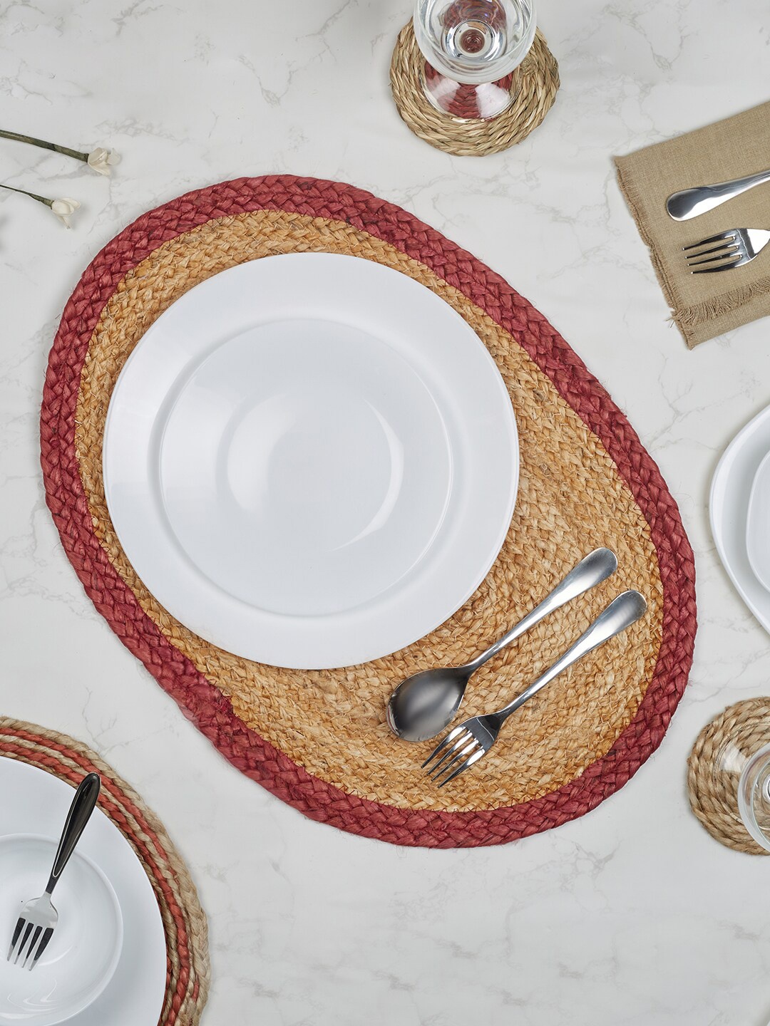 

HomeTown Rust Brown Self-Design Boho Jute Table Placemats