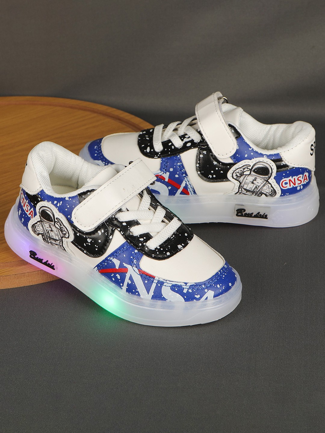 

FEETWELL SHOES Kids Blue & White Printed PU Sneakers